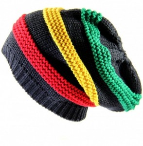 Skullies & Beanies Ponytail Ribbed Stretch Slouchy Beanie Hat - Dark Gray/Rasta - CB185CD4539