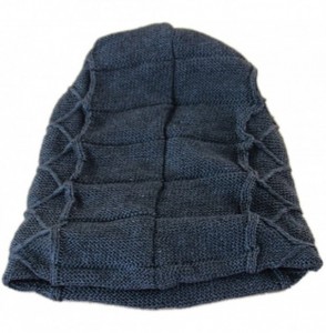 Skullies & Beanies Knit Skull Cap- Men's Winter Warm Knitting Hats Slouchy Cable Knitted Beanie-Plus Velvet - Navy - C0189LDUCY7