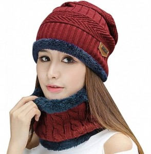 Skullies & Beanies Winter Beanie Hat Scarf Set Warm Knit Hat Thick Skull Cap for Men Women - Red - C418KNM8GKN