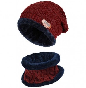 Skullies & Beanies Winter Beanie Hat Scarf Set Warm Knit Hat Thick Skull Cap for Men Women - Red - C418KNM8GKN