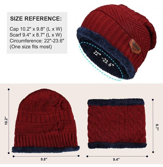 Skullies & Beanies Winter Beanie Hat Scarf Set Warm Knit Hat Thick Skull Cap for Men Women - Red - C418KNM8GKN