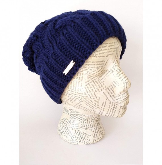 Skullies & Beanies Warm Winter Beanie for Women Chunky Cable Knit Hat M179 - Navy Blue - CU11CSA16Y5