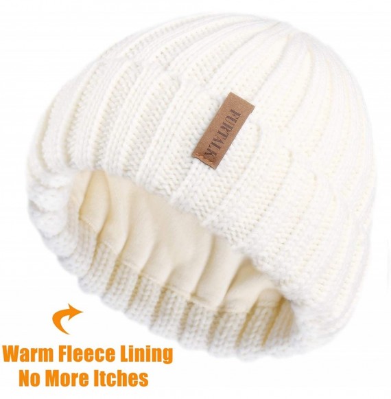 Skullies & Beanies Knit Beanie Hats for Women Men Double Layer Fleece Lined Chunky Winter Hat - White - CV18UYCZOLI