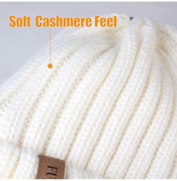 Skullies & Beanies Knit Beanie Hats for Women Men Double Layer Fleece Lined Chunky Winter Hat - White - CV18UYCZOLI