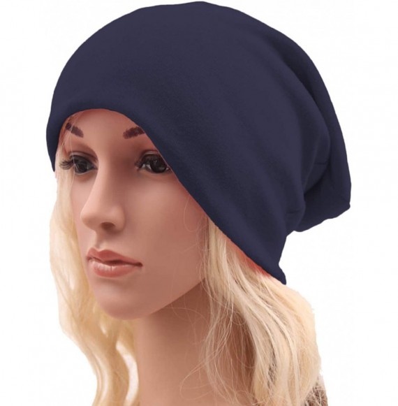 Skullies & Beanies Women Men Beanies Hat Cotton Stretch Slouchy Beanie Chemo Hat Hip-hop Skull Cap - Navy - C918KGCE66X