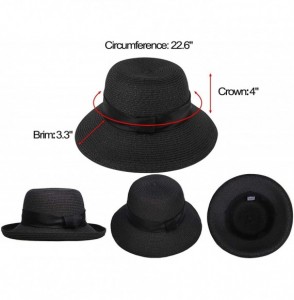 Sun Hats Women's Lightweight Packable Bucket Straw Sun Hat with Decorative Ribbon - Black - C618CCNGHZL