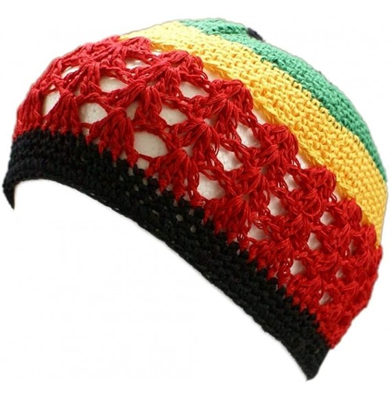 Skullies & Beanies Knit Kufi Hat - Koopy Cap - Crochet Beanie - Rasta (Red- Yellow- Green) - CU12COR34CJ