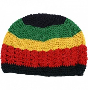 Skullies & Beanies Knit Kufi Hat - Koopy Cap - Crochet Beanie - Rasta (Red- Yellow- Green) - CU12COR34CJ