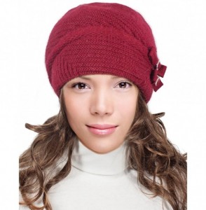 Skullies & Beanies Women's Angora Beanie Hat Rhinestone Square Double Bow Dual Layer - Red - CS128CZJLW9