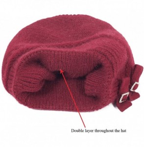 Skullies & Beanies Women's Angora Beanie Hat Rhinestone Square Double Bow Dual Layer - Red - CS128CZJLW9