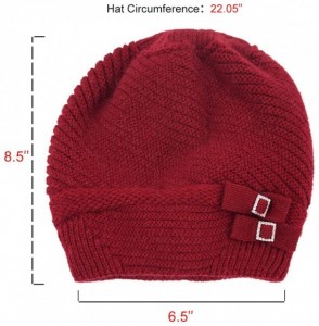 Skullies & Beanies Women's Angora Beanie Hat Rhinestone Square Double Bow Dual Layer - Red - CS128CZJLW9