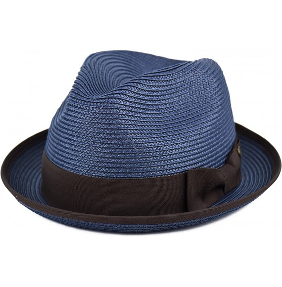 Fedoras Mens Summer Fedora Hat Poly Braid Bound Edge Crushable Porkpie Hat - Navy - CU18E372LS0