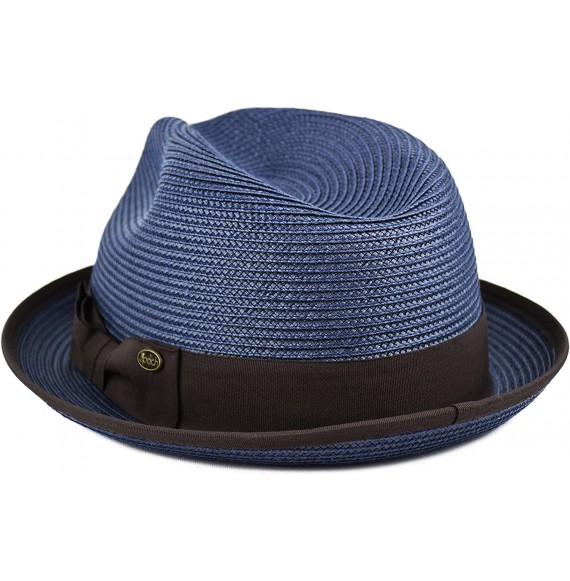 Fedoras Mens Summer Fedora Hat Poly Braid Bound Edge Crushable Porkpie Hat - Navy - CU18E372LS0