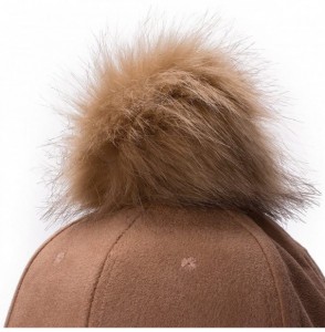 Baseball Caps Womens Adjustable Suede Baseball Cap Hip-Hop Hat Faux Fur Pom Pom A383 - Tan - CN187DI4XZ3