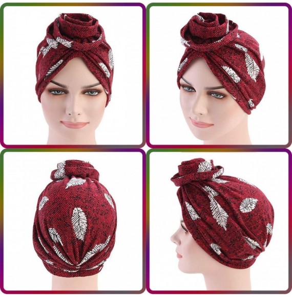 Skullies & Beanies Cotton Turbans for Women Flower Knot Headwrap Pre-Tied Bonnet Boho Pattern Chemo caps for Hair Loss - CS18...