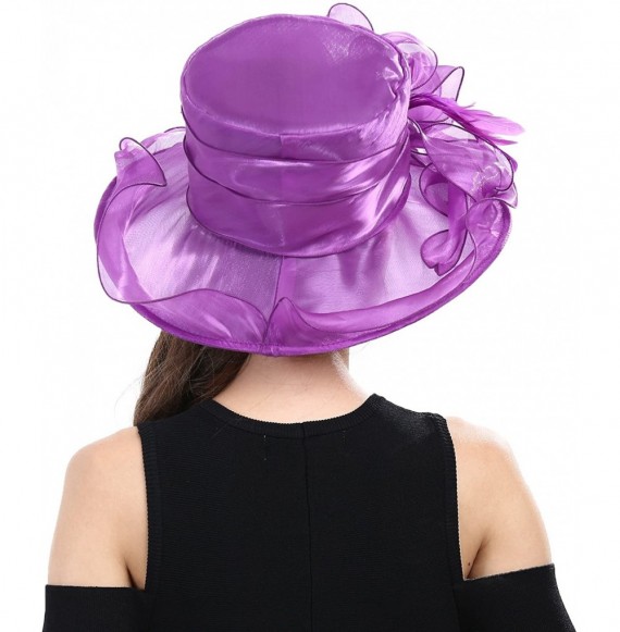 Sun Hats Women Kentucky Derby Fascinator Hat Vintage Easter Church Hat for Royal Ascot Wedding Tea Party - Purple - CZ11VQ2E7BL