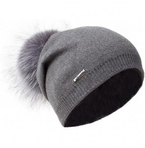 Skullies & Beanies Women's Slouchy Beanie Hat with Fur Pompom Warm Winter Hat - Gray( Gray Pompom) - C3185K8ESC7