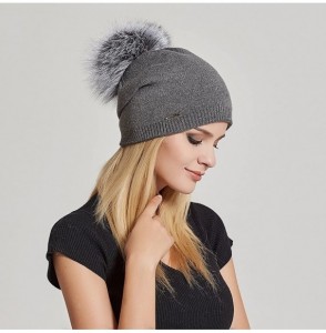 Skullies & Beanies Women's Slouchy Beanie Hat with Fur Pompom Warm Winter Hat - Gray( Gray Pompom) - C3185K8ESC7