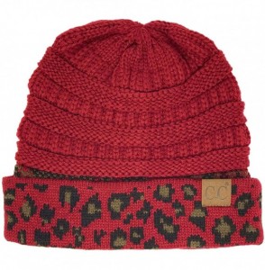 Skullies & Beanies Winter Fall Trendy Chunky Stretchy Cable Knit Beanie Hat - Leopard Burgundy - CA18Y6054YN