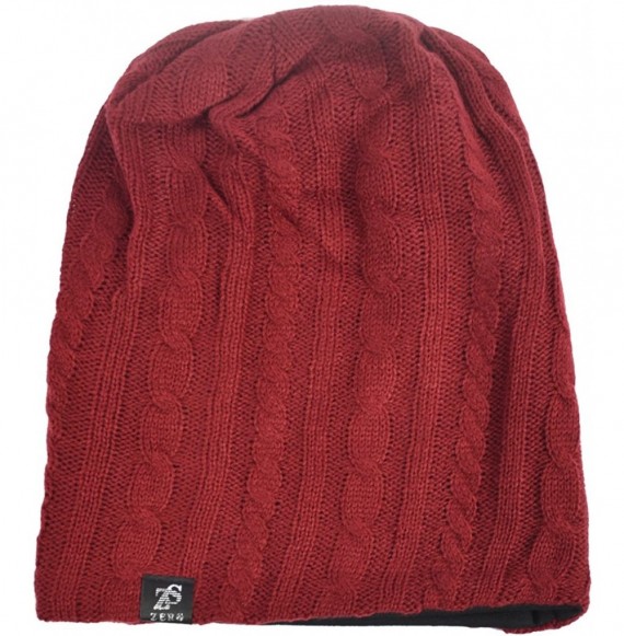 Skullies & Beanies Men's Cool Cotton Beanie Slouch Skull Cap Long Baggy Hip-hop Winter Summer Hat - Cable-claret - CA185T6DYH5