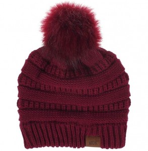 Skullies & Beanies Women Casual Knit Hats Beanie Hat Large Pom Ladies Winter Warm Cap - Wine - CQ18AYY7NDM