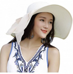 Sun Hats Womens Big Bowknot Straw Hat Foldable Roll up Sun Hat Beach Cap UPF 50+ Protection Sun Hats 041 - Ivory-a - CY18T2WYNAE