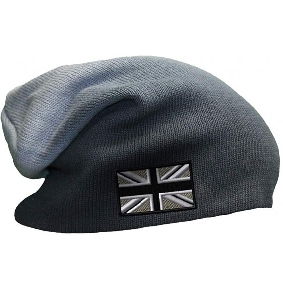 Skullies & Beanies Custom Slouchy Beanie British Flag Black White Embroidery Cotton - Navy - CI18A58S3GR