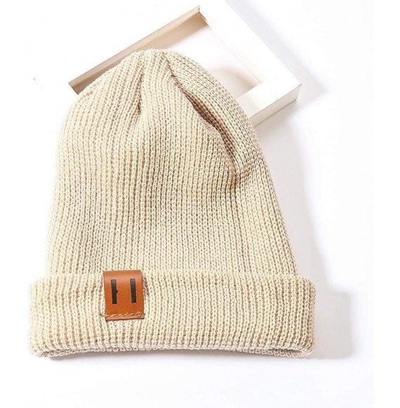 Skullies & Beanies Unisex Knitted Winter Warm Cap Fashion Casual Solid Beanie Hat Hats & Caps - Khaki - CC18AMUQ9AX