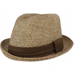 Fedoras Men's Lightweight Crushable Upturn Brim Straw Fedora Hat - Brown - C918LUH9U5S