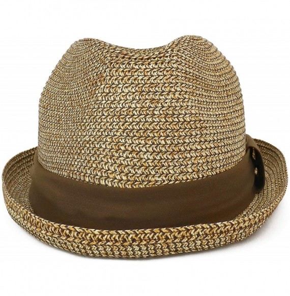 Fedoras Men's Lightweight Crushable Upturn Brim Straw Fedora Hat - Brown - C918LUH9U5S