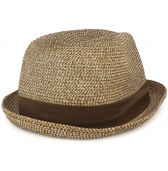 Fedoras Men's Lightweight Crushable Upturn Brim Straw Fedora Hat - Brown - C918LUH9U5S