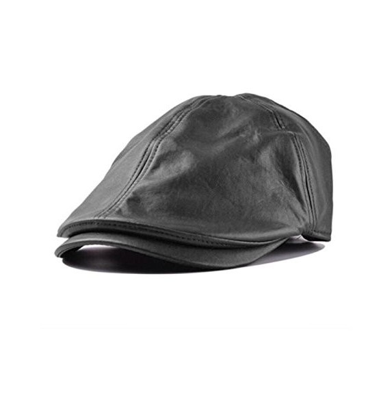 Newsboy Caps Clearance ! Hot Sale! Mens Vintage Leather Cap Vintage Leather Beret Cap Peaked Hat Newsboy Sunscreen (Black) - ...