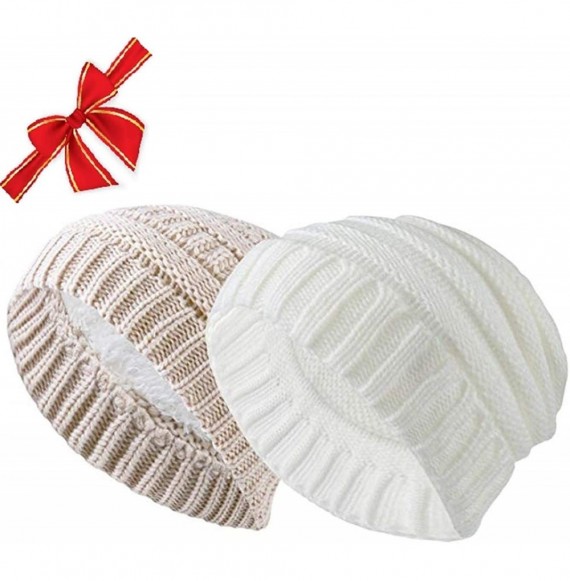 Skullies & Beanies 2 Pack Winter Hats for Women Slouchy Beanie for Women Beanie Hats - B5-beige/White Beanie(2 Pack) - CL18RO...