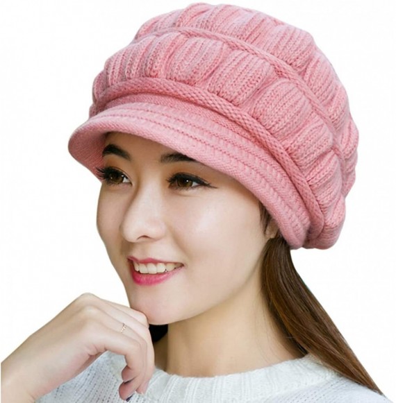 Skullies & Beanies Women's Winter Warm Hat Crochet Slouchy Beanie Knitted Caps with Visor - B-pink - CS18HK7CI2M