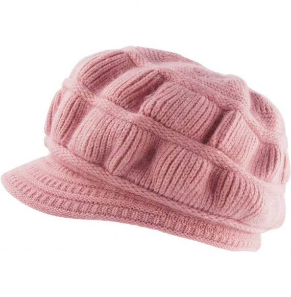 Skullies & Beanies Women's Winter Warm Hat Crochet Slouchy Beanie Knitted Caps with Visor - B-pink - CS18HK7CI2M