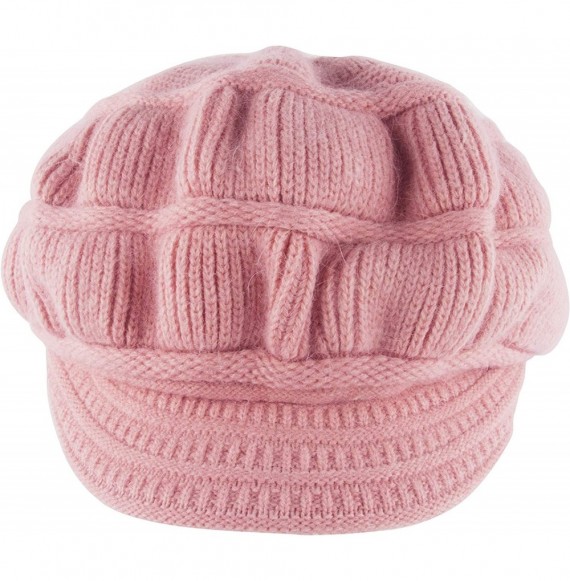 Skullies & Beanies Women's Winter Warm Hat Crochet Slouchy Beanie Knitted Caps with Visor - B-pink - CS18HK7CI2M