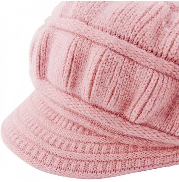 Skullies & Beanies Women's Winter Warm Hat Crochet Slouchy Beanie Knitted Caps with Visor - B-pink - CS18HK7CI2M