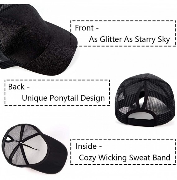 Baseball Caps Glitter Ponytail Baseball Cap High Ponytail Hat Women Messy Buns Mesh Ponycap Dad Hat - B-2 Pack Black&blue - C...