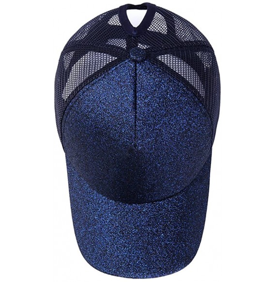 Baseball Caps Glitter Ponytail Baseball Cap High Ponytail Hat Women Messy Buns Mesh Ponycap Dad Hat - B-2 Pack Black&blue - C...