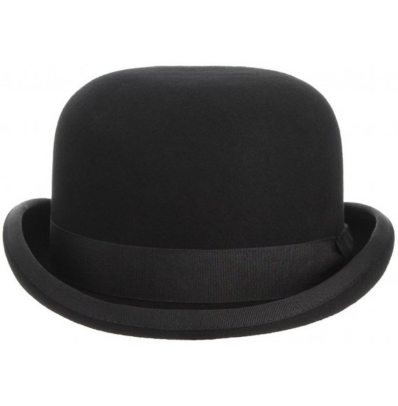 Fedoras Men's Wool Derby Bowler Hat Satin Lined Roll Short Brim Fedora Hat Gentleman Hat with Feather - Black - CF185U9EUZM