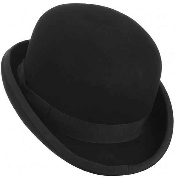 Fedoras Men's Wool Derby Bowler Hat Satin Lined Roll Short Brim Fedora Hat Gentleman Hat with Feather - Black - CF185U9EUZM