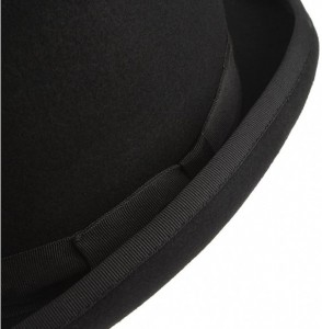 Fedoras Men's Wool Derby Bowler Hat Satin Lined Roll Short Brim Fedora Hat Gentleman Hat with Feather - Black - CF185U9EUZM