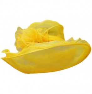 Sun Hats Summer Elegant Women Kentucky Derby Wide Brim for Women Wedding Party Church Occasional Organza Sun Hat - Yellow - C...