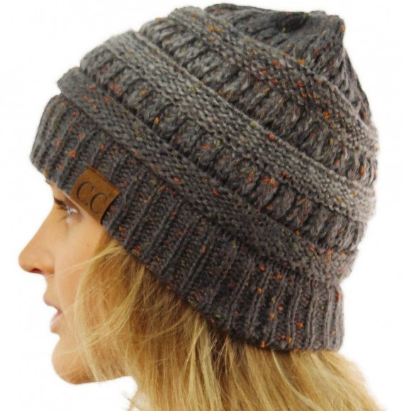 Skullies & Beanies Confetti Ombre Warm Chunky Soft Stretch Knit Slouch Beanie Skull Cap Hat - Dk. Gray - C712KHYLR93