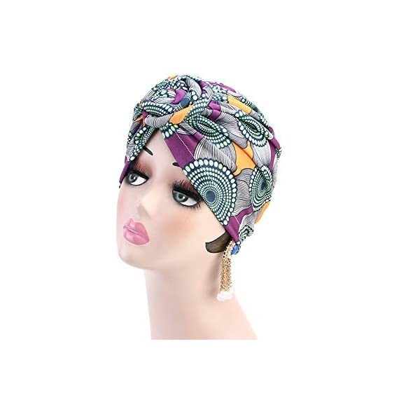 Skullies & Beanies 4Packs 3Packs Pattern Headwrap Pre Tied - Purple and Black - CH192MSZUZK