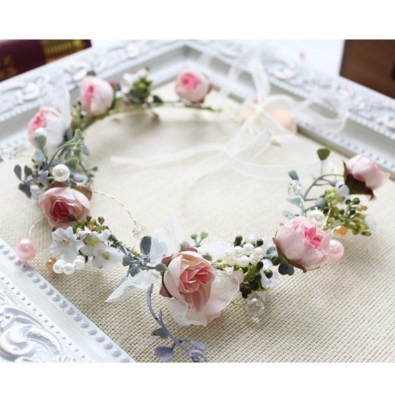 Headbands Handmade Adjustable Flower Wreath Headband Halo Floral Crown Garland Headpiece Wedding Festival Party - C318QRS8ZNH