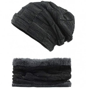 Skullies & Beanies Mens Winter Hats Slouchy Beanie Hat Scarf Set Knit Fleece Lining Gift - Black - CH18I29D2K2