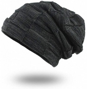 Skullies & Beanies Mens Winter Hats Slouchy Beanie Hat Scarf Set Knit Fleece Lining Gift - Black - CH18I29D2K2