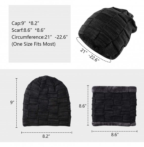 Skullies & Beanies Mens Winter Hats Slouchy Beanie Hat Scarf Set Knit Fleece Lining Gift - Black - CH18I29D2K2