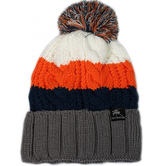 Skullies & Beanies Bold Stripe Pom Pom Knit Hat - Dark Grey - CB11HTWUQYT